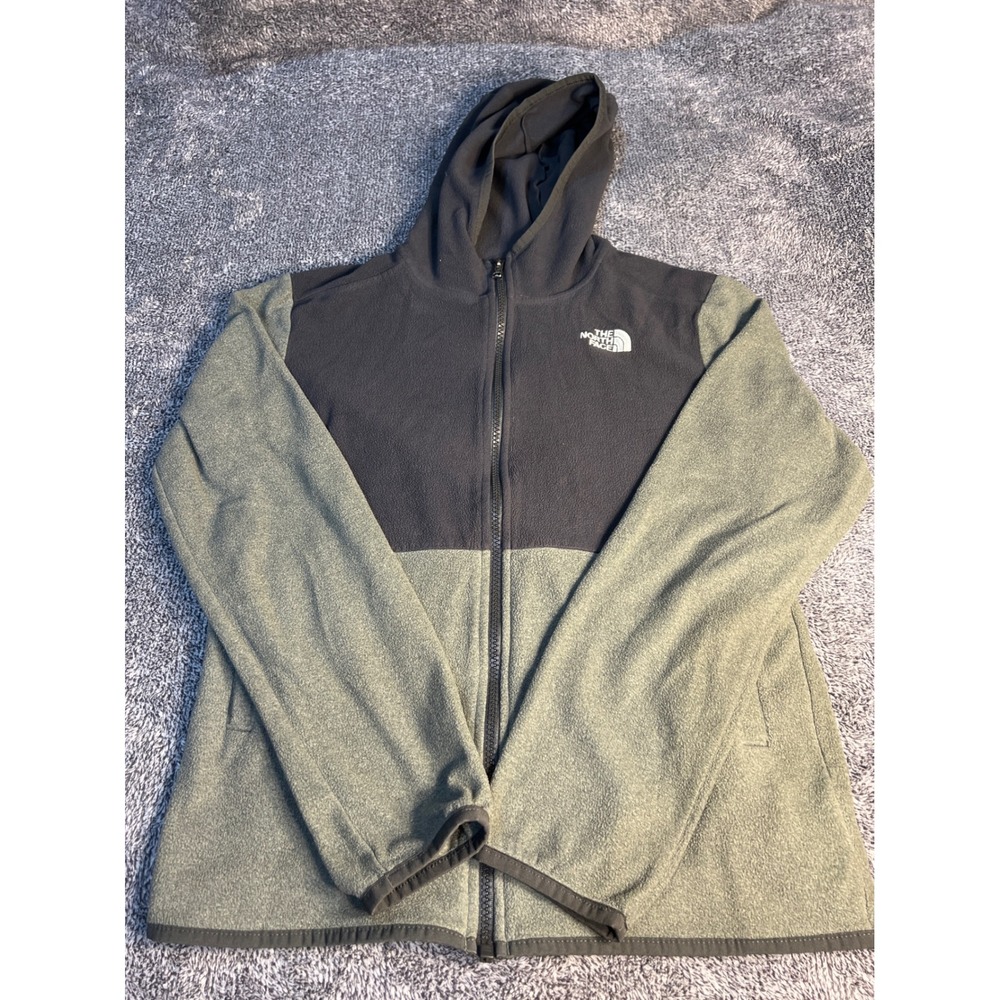 The North Face Kids XL TG 18/20 Full Zip Fleece Hoodie Olive Green Black Jacket